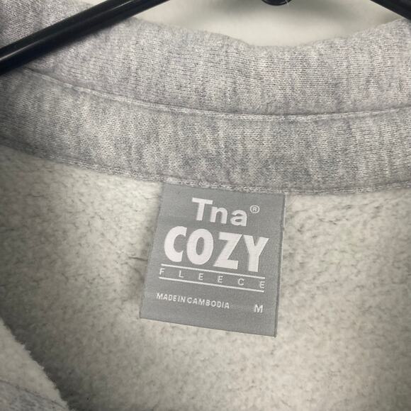 TNA Cozy Fleece‎ Boyfriend Cropped Button Up Heather Gray Shacket Size Medium - Picture 10 of 12